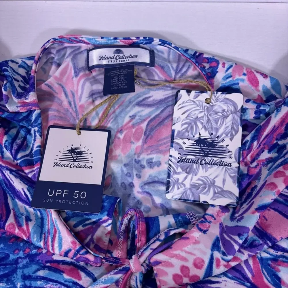 NWT Stella Parker Island Resort Pink & Blue Floral Midi Dress Size Large 1266